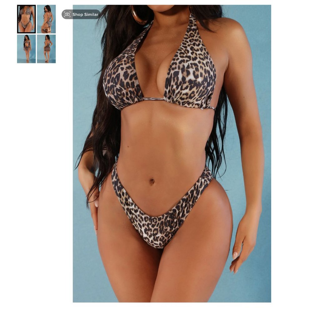 Fashion Nova Bikini- Safari Tans 3 Piece Bikini Set - Leopard - Picture 3 of 5
